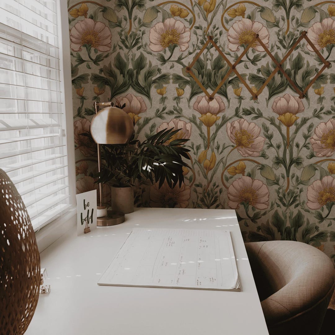 Floral Wallpaper | Neutral | Blush Tulip - Etsy