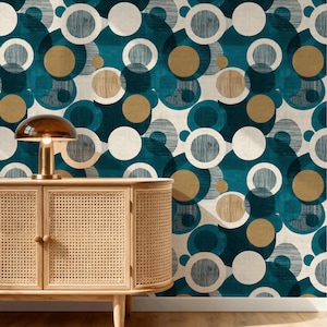Teal Gradient | Green Geometric Wallpaper | Mid-Century Modern