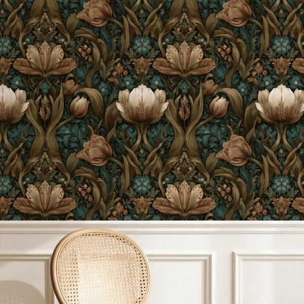 Papel pintado floral verde / Loto etéreo