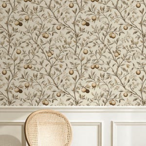 Engraved Citrus | Cream Botanical Wallpaper | Fruit Pattern