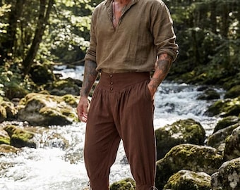 Men's Viking Renaissance Lace-Up Trousers, Pirate Cosplay Pants