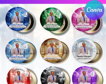 Memorial Photo Pin Button Template, In Loving Memory Button, Funeral Photo Badge, Remembrance Pin, Canva Editable Template