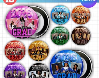 Senior 2026 Graduation Pin Bundle, Elite Milestone Button Suite, Professional Class of 2026 Editable Canva Templates, graduation digital
