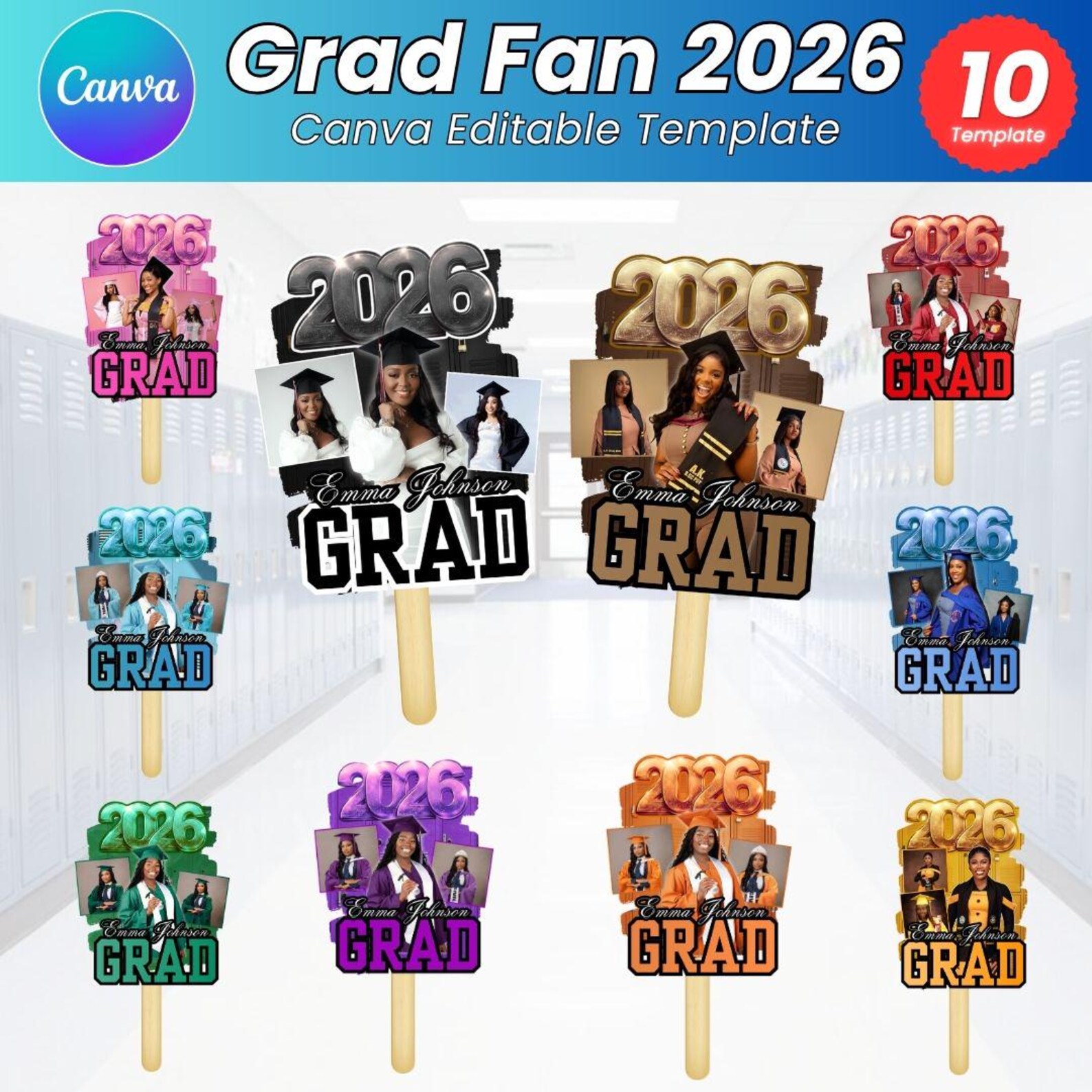 Grad Fan 2026 Canva Editable Template, Graduate Fans Senior, Graduation ...