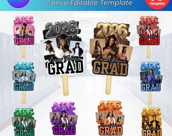 Grad Fan 2026 Canva Editable Template, Graduate Fans Senior, Graduation Sign, Class of 2026 Graduation Paddle, Graduation Fan, DIY Canva
