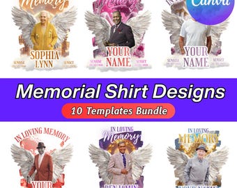 10x In Loving Memory T-Shirt Designs | Canva Editable Memorial Shirt Bundle | Rest In Peace Funeral & Celebration of Life Digital