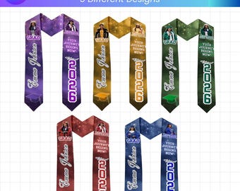 Graduation Stole Template Bundle, 5 Editable Grad Stole Designs, Class of 2026 Custom Photo Sash, Senior Graduation Stole, EDITABLE