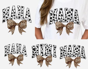 Mama Cow Print PNG with Leopard Bow | Western Mama T-Shirt Design | Trendy Mom Sublimation Graphic | Digital Download | Mother's Day