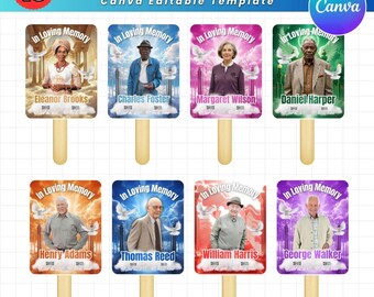 10 In Loving Memory Fan Templates | Canva Editable Memorial Fan Paddle Bundle | Celebrating the Life Fan Designs Digital Download