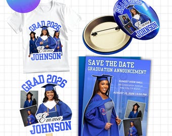 Graduation Bundle, Canva Template, Class of 2026, Grad Shirt PNG, Button Design, Graduation Invitation, Senior Bundle, EDITABLE