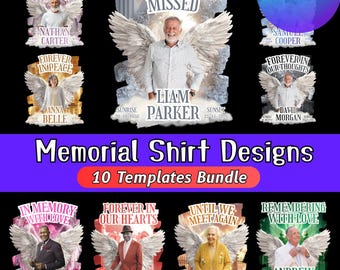 10 Editable Memorial T-Shirt Templates for Canva, In Loving Memory Funeral Shirt Designs, Celebration of Life Tribute Bundle