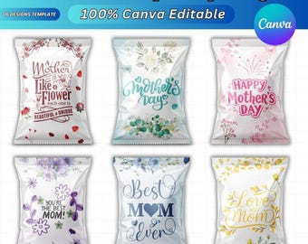 Mother’s Day Chip Bag Bundle | Canva Editable Floral Party Favors | Personalized Mom & Grandma Snack Labels | Custom Treat Wrappers