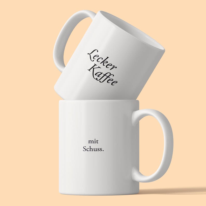 Delicious coffee / with a shot. – Statement ceramic mug with a twist | Coffee mug with a saying image 1