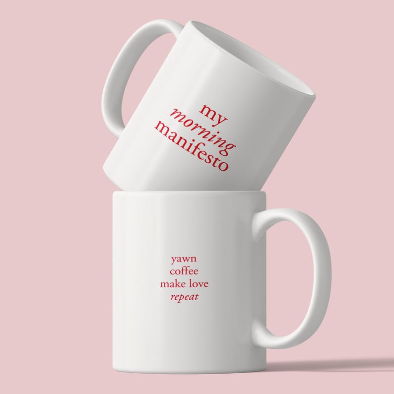 My Morning Manifesto / Yawn, Coffee, Make Love, Repeat. – Statement ceramic mug with a twist | Coffee mug featuring a morning ritual 画像 1