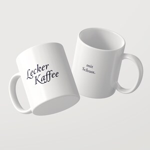 Delicious coffee / with a shot. – Statement ceramic mug with a twist | Coffee mug with a saying image 4