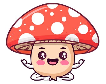 Cute Kawaii Mushroom Character Yoga Pose Flat Vector Illustration — Wellness Nature Cartoon Icon
