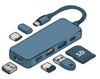 Digital Nomad Lifestyle Vector Icon Set – Portable Monitor, Co-Working, SIM Card Icons