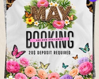 Leopardenmuster Mai Buchung Flyer DIY Vorlage, Muttertag Jetzt Buchen Flyer, Frühling Specials für Haare, Wimpern, Geflecht, Perücke, Nägel, Canva Bearbeitbar