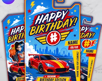 Alles Gute zum Geburtstag-Auto-Spielzeug-Räder-Vorlage, druckbare personalisierte Spielzeugauto, Spielzeugauto-Verpackungsvorlage, Geburtstagsfeierbevorzugung, Canva bearbeitbar