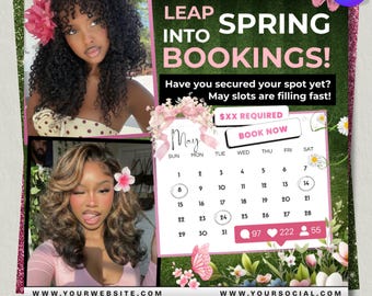 April Buchung Flyer, Nagel Vorlage, Frühling, Nail Tech Salon Flyer, Bücher sind offen, digitaler Download, Canva bearbeitbare Vorlage