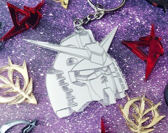 Silver Mirrored Gundam Head Keychain