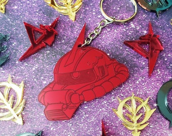 Red Mirrored Gundam Zaku Head Keychain