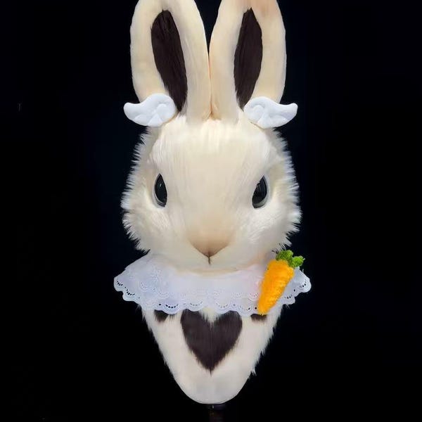 Tocado de conejito de peluche realista y adorable: máscara de cosplay de animal hecha a mano