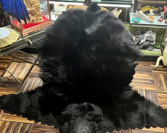 Faux Black Bear Skin Rug, Realistic Cruelty-Free Animal Carpet, Rustic Cabin Decor