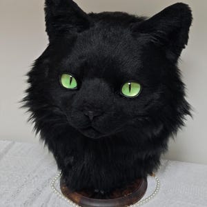 Realistic fursuit black cat kitty movable jaw headpiece halloween mask cosplay costumes furry accessories