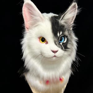 Heterochromia Cat Fursuit Head Handmade Split Face Kitty Mask