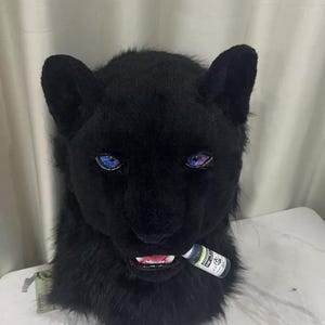 Realistic Black Panther Headgear, Handmade Faux Fur Cosplay Mask, Iridescent Eyes