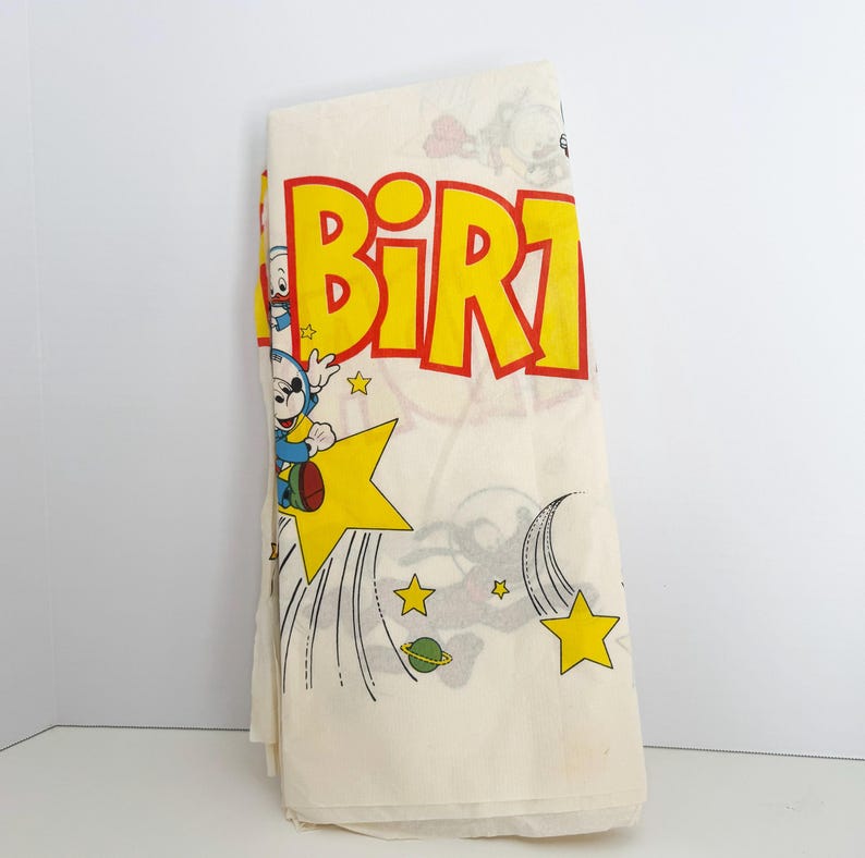 Vintage 1970s Disney Mickey Mouse Astronaut Tablecloth – Space Theme 10ft Party Decor image 6
