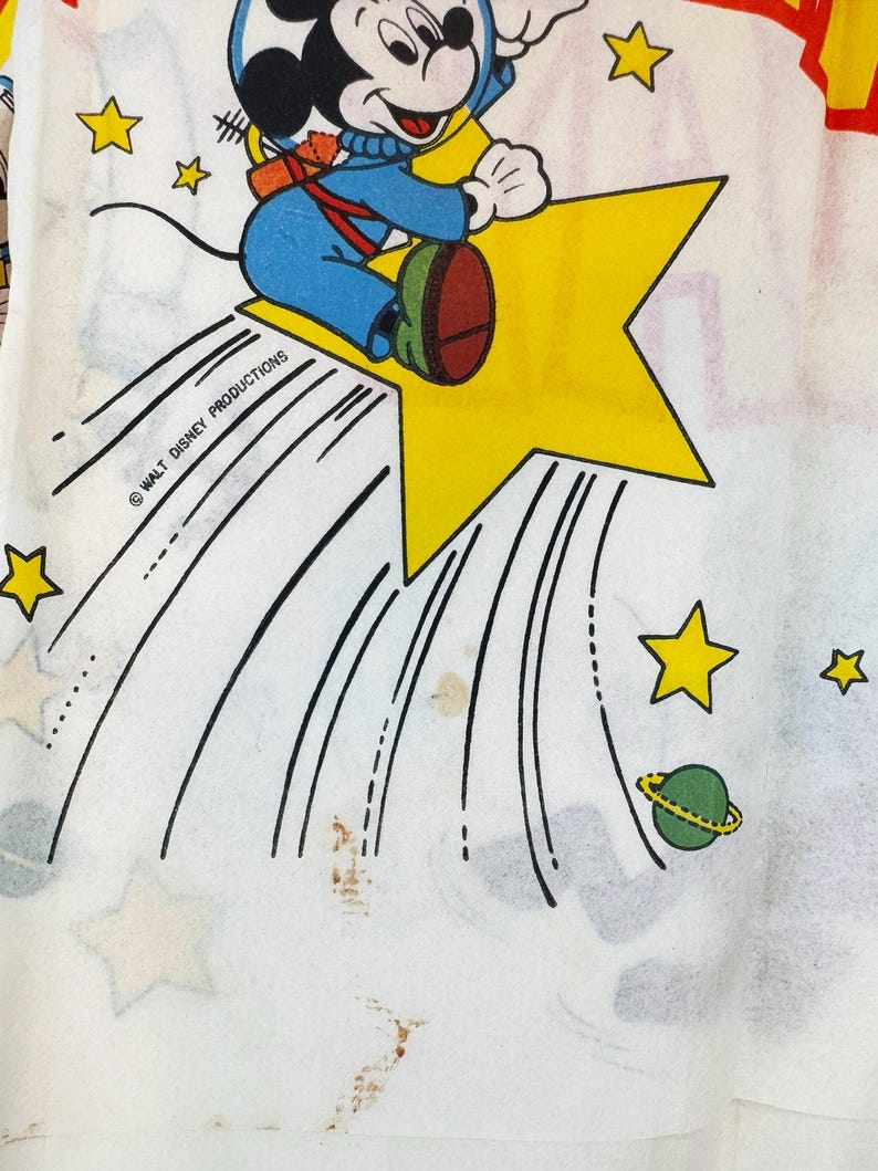 Vintage 1970s Disney Mickey Mouse Astronaut Tablecloth – Space Theme 10ft Party Decor image 5