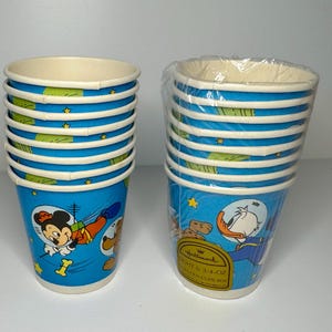 16 Vintage 1970s Disney Space Cups – Mickey Pluto Donald Astronaut Set