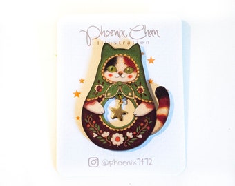 Cat Matryoshka Wooden Pin III