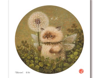 El País de las Hadas de Kitty #1 - Ilustración de gato, edición limitada de 20 ejemplares. Impresión artística de alta calidad.