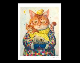 Cosy #142- Ilustración de gato Edición limitada de 30 impresiones de bellas artes