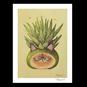 Cat x Succulent 4 Hand Embellished Fine Art Print by Phoenix Chan image 1