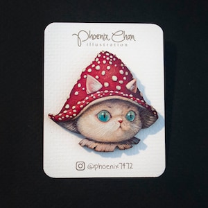 Cat x Veggie-Red Mushroom Cat Wooden Pin