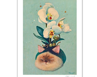 フェニックス・チャンによる猫×花-オリチッド II ファインアート