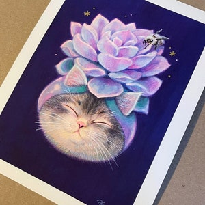 Cat x Succulent 6 Hand Embellished Fine Art Print by Phoenix Chan image 2