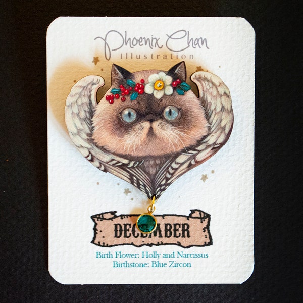 Cat Angel-December Wooden Pin