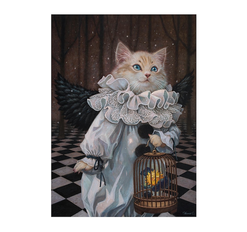 The Stolen Sun- Cat Illustration 5" x 7" Postcard image 1