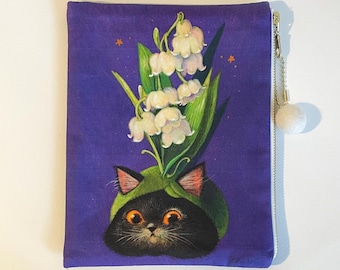 Torba-woreczek Cat x Flower-Lily of the Valley z ilustracją kota