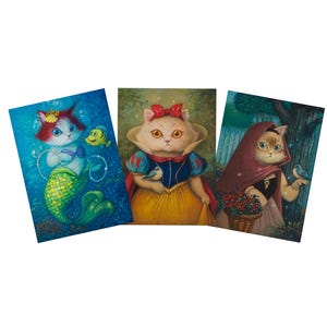 Juego de postales con disfraz de gato para Halloween