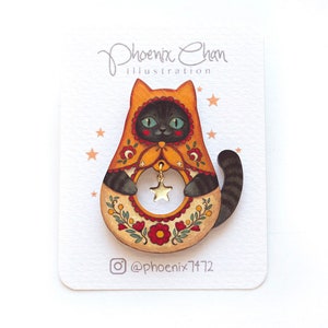 Cat Matryoshka Wooden Pin II