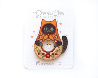 Cat Matryoshka Wooden Pin II