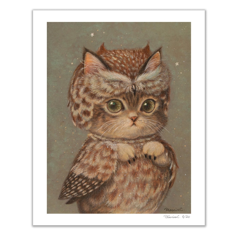 Birdy Kitty I -Cat Illustration Limited Edition of 20 Fine Art Print image 1