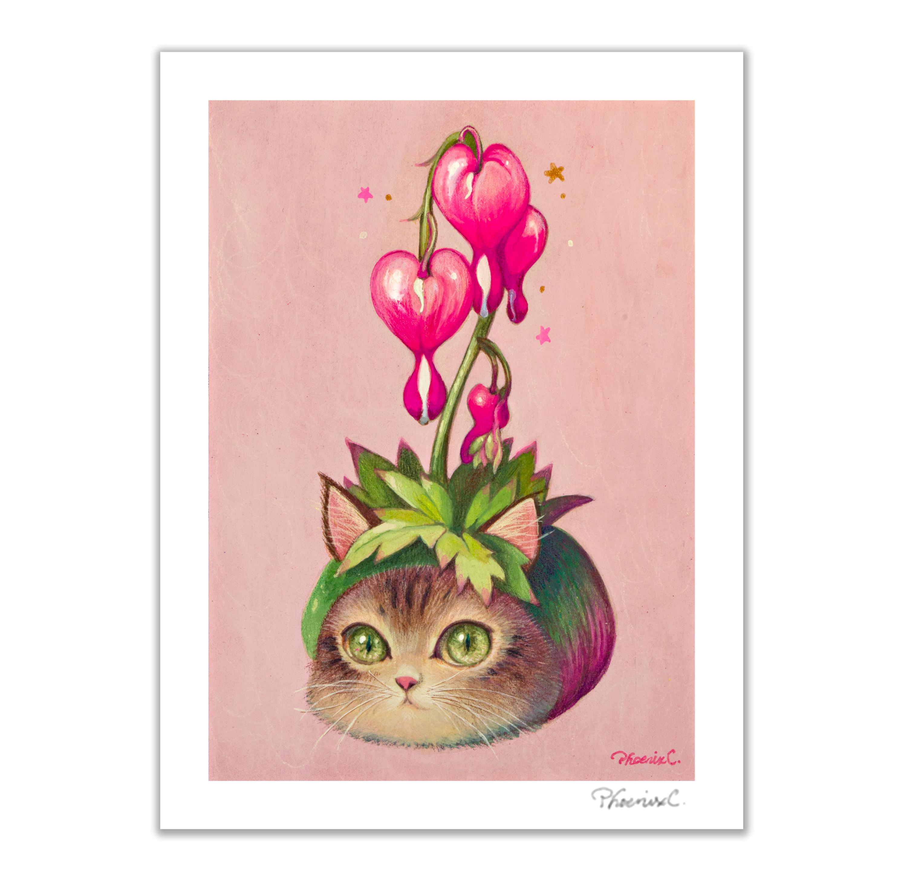 Cat X Flower-bleeding Heart Fine Art Print by Phoenix Chan - Etsy