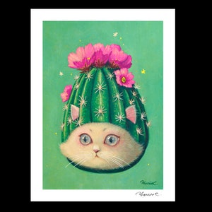 Cat x Succulent #3  Hand Embellished Fine Art Print by Phoenix Chan